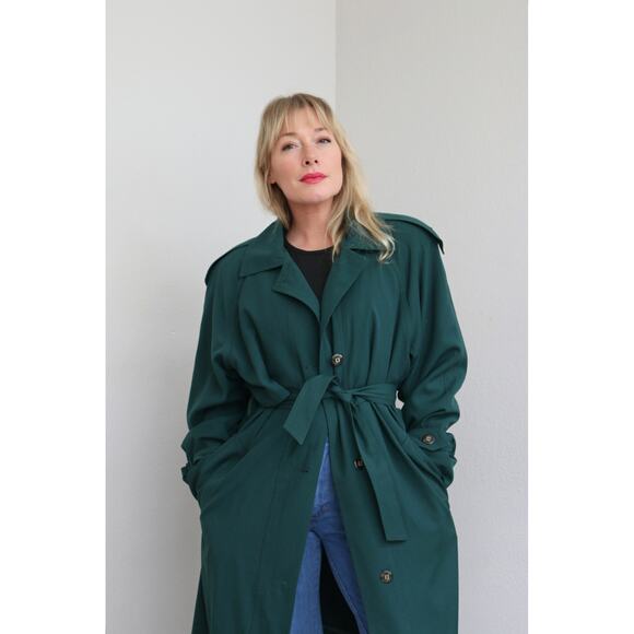 1980's Vintage Classic Evergreen Full Length Belted Trench Coat ~ Women's MD LG - Picture 9 of 11